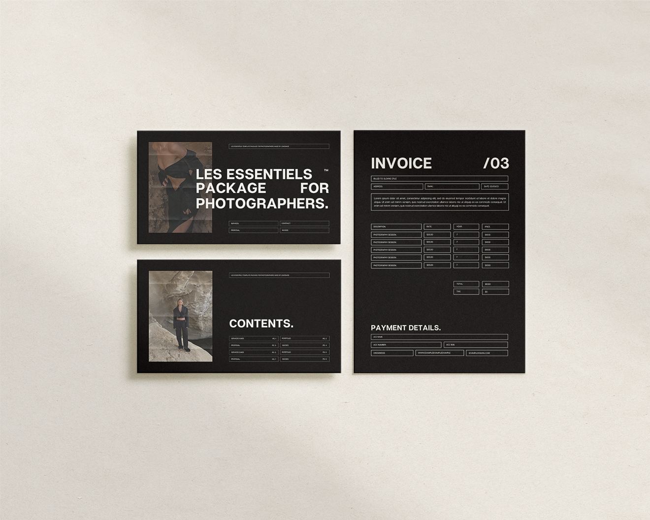 LES ESSENTIELS TEMPLATE PACKAGE FOR PHOTOGRAPHERS.